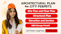 draw architectural plan for city permit elevations floor plan house plan garage