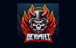 do modern helmet and devil skull mascot logo with express delivery