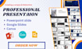design pitch deck presentation, powerpoint slide presentation, google slide