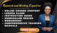 write online course content, curriculum design, lesson plans n instruction guide