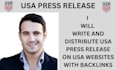 write and distribute USA press release on USA websites with backlinks