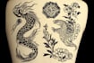 design custom flash tattoo in woodblock style