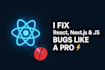 fix HTML, CSS, javascript, react, nextjs bugs quickly and reliably