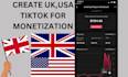 create USA UK tiktok account for creator rewards and business