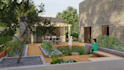 design a 3d outdoor office or garden studio for remote work and creativity