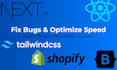 debug and optimize speed for react next js and  wordpress