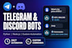 develop telegram and discord bots with python and nodejs