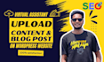 content upload regular blog post for wp site with onpage seo as a VA
