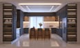 design modern kitchen, cabinets, pantry, and bathroom with 3d rendering