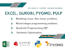do linear, non linear optimization problems by excel solver, gurobi, pulp, pyomo