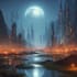 create sci fi or cyberpunk landscape artwork