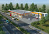innovative 3d gas station with mall rendering,refinery,vectorwork,bim,warehouse