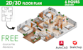 create 2d to 3d floor plan, interior floor plan, exterior of house, commercial