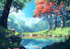 make a anime background, 2d environment, landscape