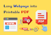 convert long webpages into printable pdf