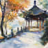paint landscape and architechtural structure with watercolor