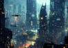 make a cyberpunk futuristic city art
