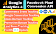 setup google analytics 4, ga4 ecommerce tracking and fb conversion API