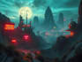 create sci fi or cyberpunk landscape artwork