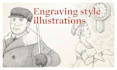 draw 19th century engraving style illustrations