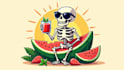 create skeleton drinking o watermelon logo within two days