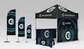 design canopy tent, feather flag and backdrop banner