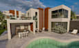 design rooftop terrace house,lodge, modern structure,landscape rendering,bedroom