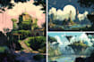 draw environment concept art, fantasy worlds