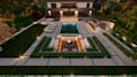 design a modern backyard landscape with pool, patio and garden