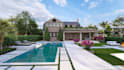 design a modern backyard landscape with pool, patio and garden