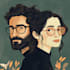 make a illustrate a vintage couple portrait