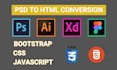 convert PSD to HTML, figma to HTML xd to HTML, pdf to html bootstrap css