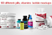 put your label, logo on 100 pill, vitamin bottle mockups