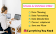clean google sheets or excel data, remove duplicates, fix formatting