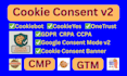 setup gdpr cookie banner, cookiebot, consent banner v2, and cmp