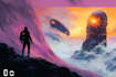 create sci fi or cyberpunk landscape artwork