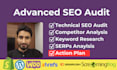 website SEO audit report with on page, technical analysis and action plan