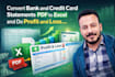 bank, credit card statement pdf to excel, profit and loss, ledger, bookkeeping
