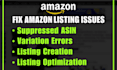 fix amazon listing error, amazon listing creation, amazon variation listing