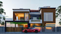 render 3d model house exterior architecture, terrace, patio landscape design