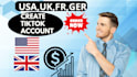 create USA, UK, ger, fr tiktok account with creativity program beta in 1 hour