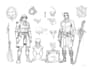 draw a concept sketch of characters, objects, background