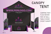 do canopy tent design, table cover and feather flag