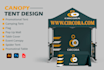 design a canopy tent design, feather flag, and tablecloth