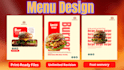restaurant menu design, food flyer, fast deliveryprint ready