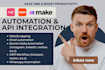 install and setup n8n automation, make, zapier, mcp and api