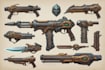 design creative concept art of weapons and items