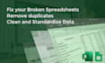 fix your broken spreadsheets, remove duplicates, clean and standardize data