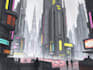 draw futuristic cyberpunk city and sci fi concept art
