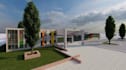 visualize3d high school,outdoor playground,cgi university render,hostel exterior
